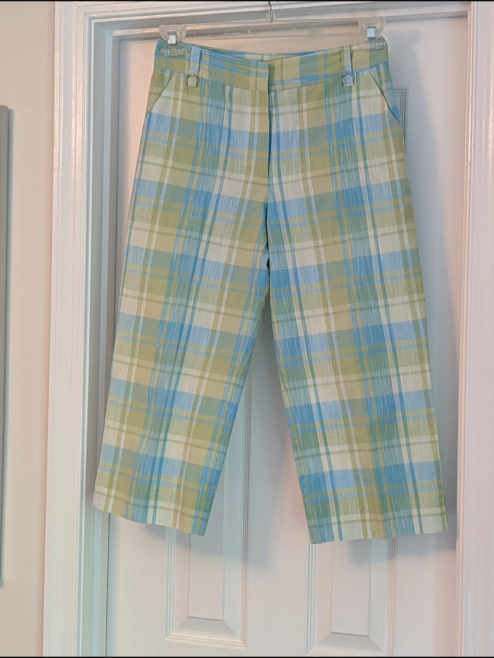 mac & jac Pastel Blue and Light Green Plaid Capris